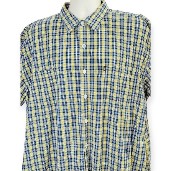 Pineapple Connection Blue Yellow Plaid Camp Shirt Size L - Picture 2 of 9